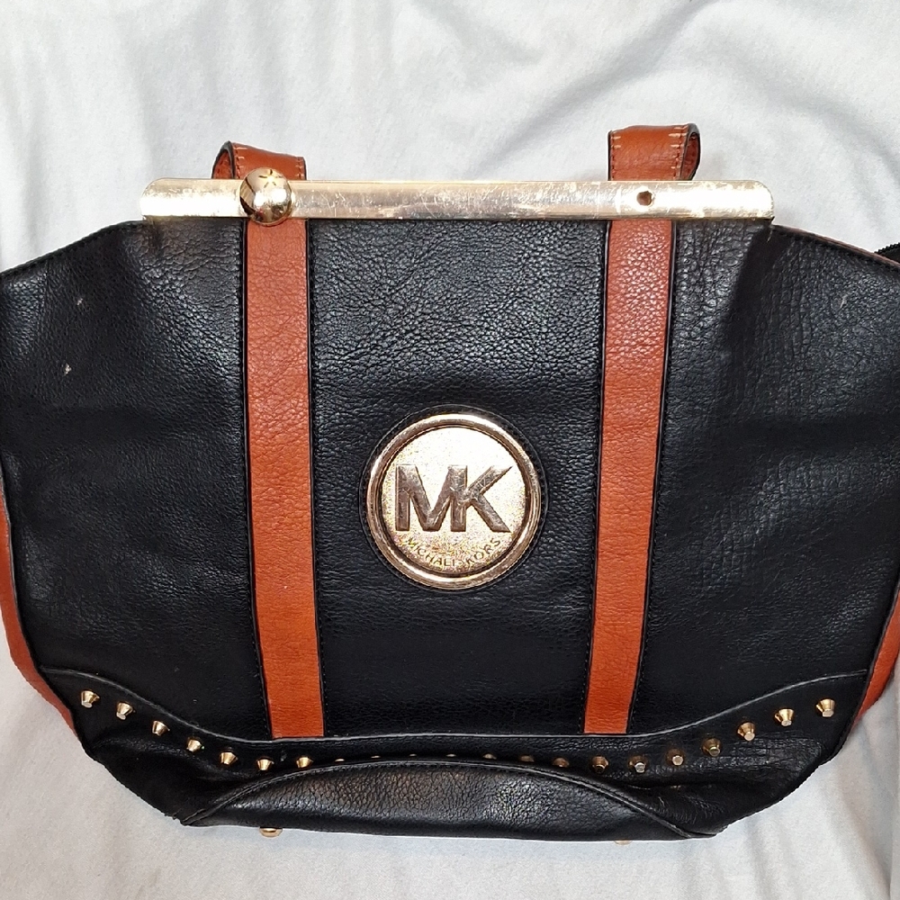 Michael Kors Black and Tan Tote with Gold Accents, See Description For Condition
